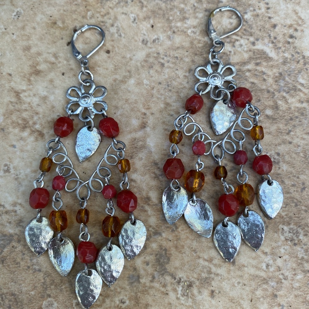 Silver tone chandelier earrings